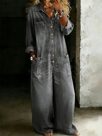 Button-Front Denim Jumpsuit