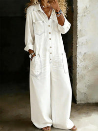 Button-Front Denim Jumpsuit