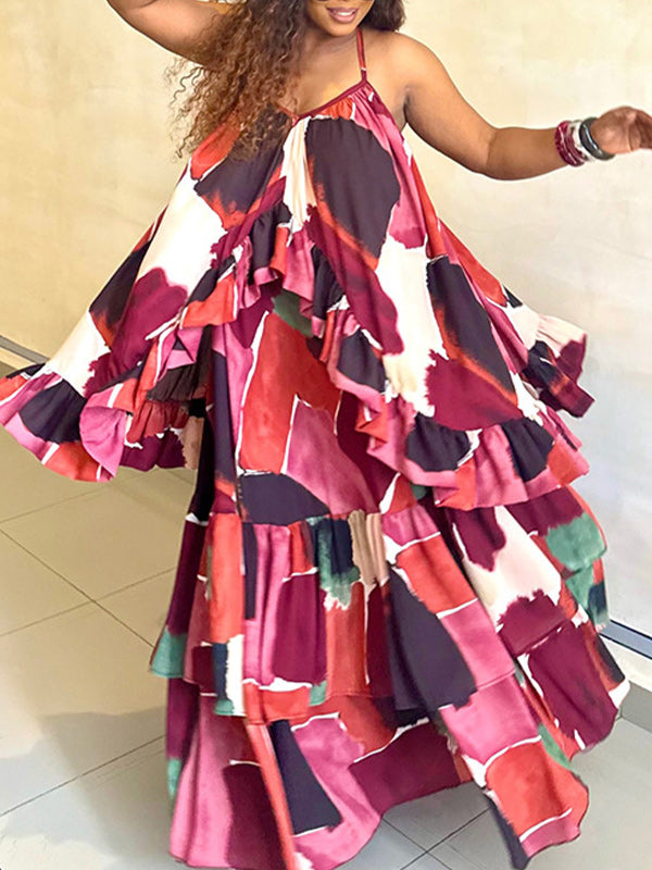 Printed Tiered Ruffle Maxi Dress