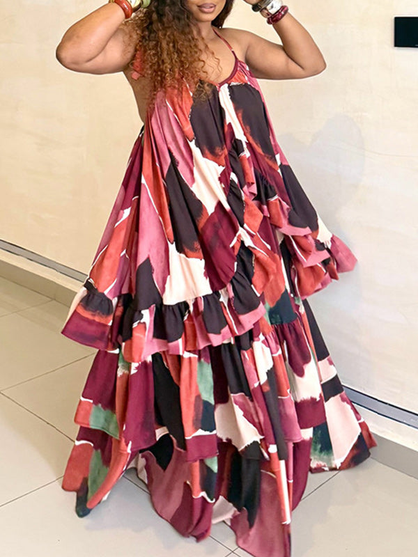 Printed Tiered Ruffle Maxi Dress