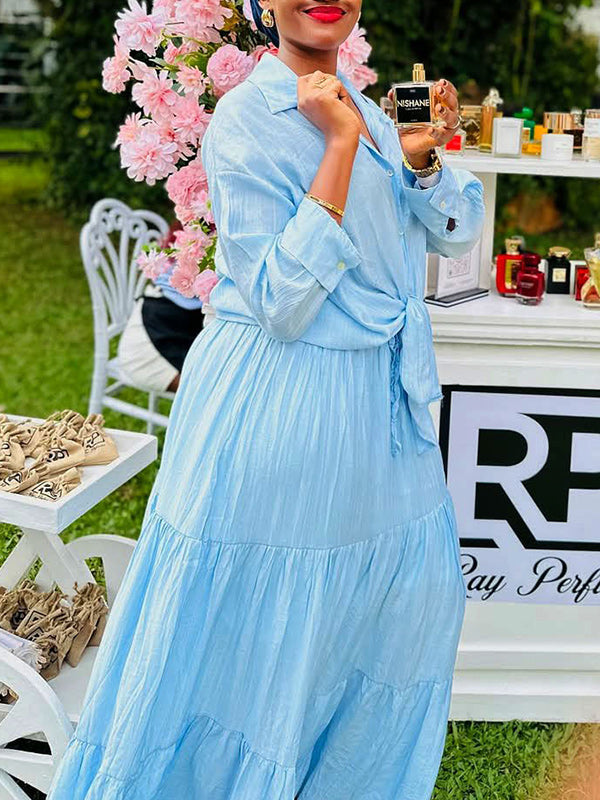 Solid Shirt & Ruffle Skirt Set