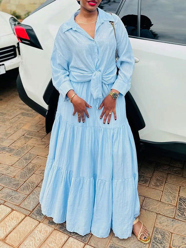 Solid Shirt & Ruffle Skirt Set