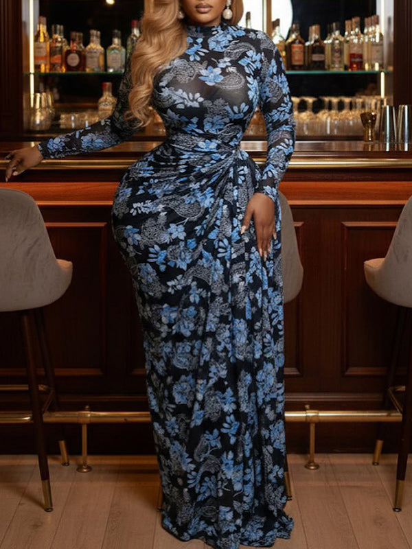 Printed Draped Maxi Dress