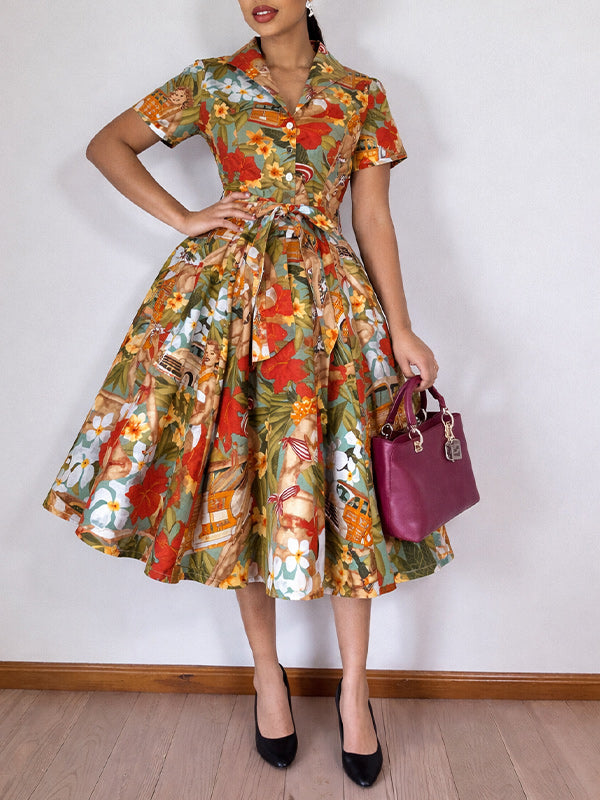 Printed Tied Shirt Dress