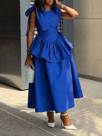Solid Tie-Shoulder Ruffle Dress