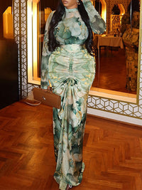 Printed Top & Ruched Skirt Set