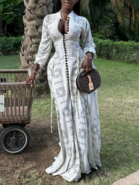 Printed Button-Front Maxi Dress