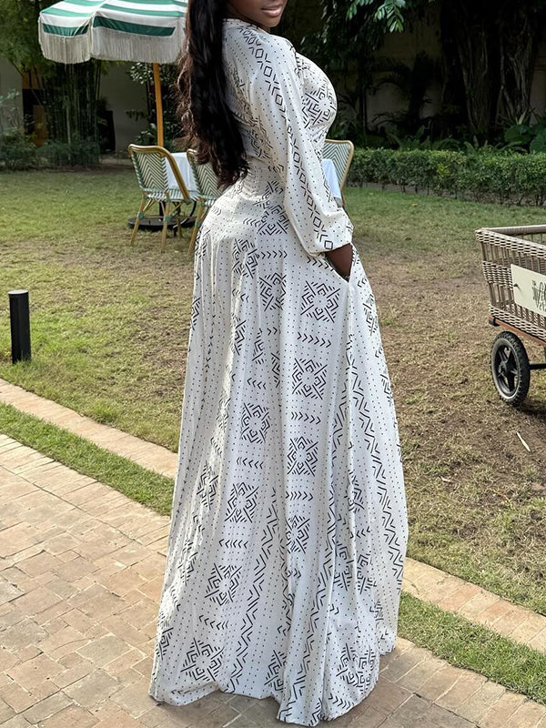 Printed Button-Front Maxi Dress