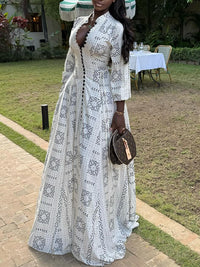 Printed Button-Front Maxi Dress