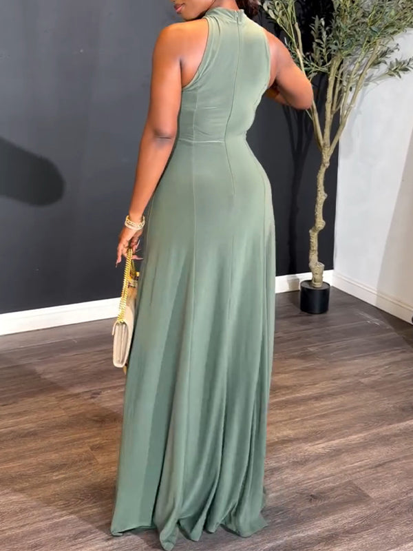 Mock-Neck Sleeveless Maxi Dress