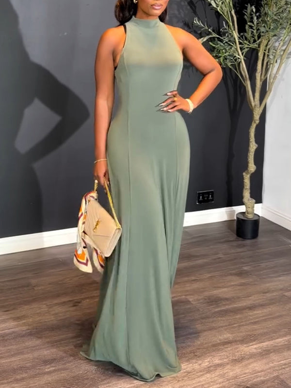 Mock-Neck Sleeveless Maxi Dress