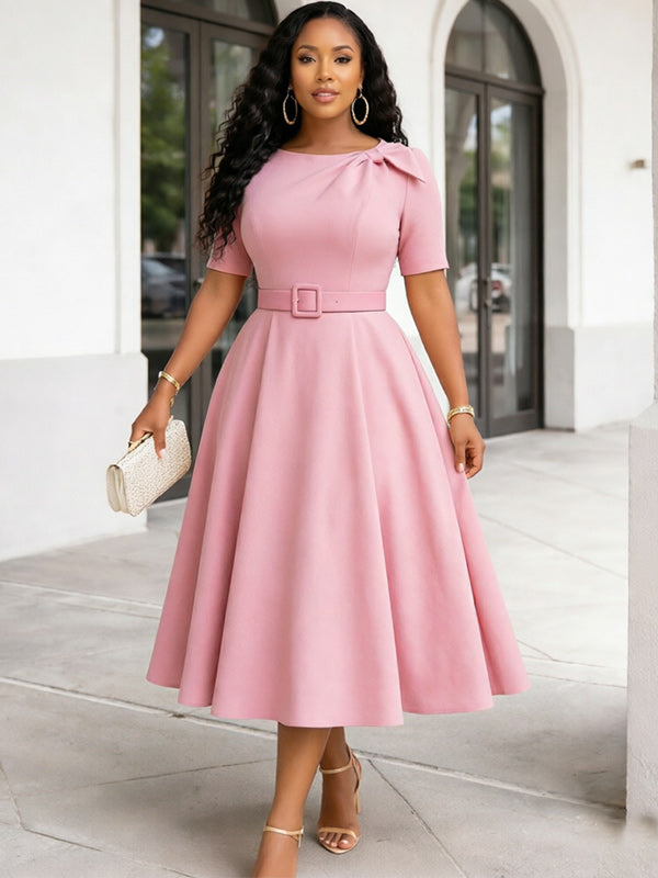 Solid Belted Midi Dress