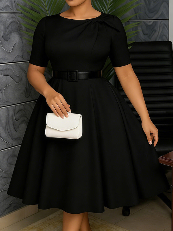 Solid Belted Midi Dress