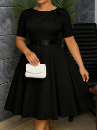 Solid Belted Midi Dress