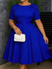 Solid Belted Midi Dress