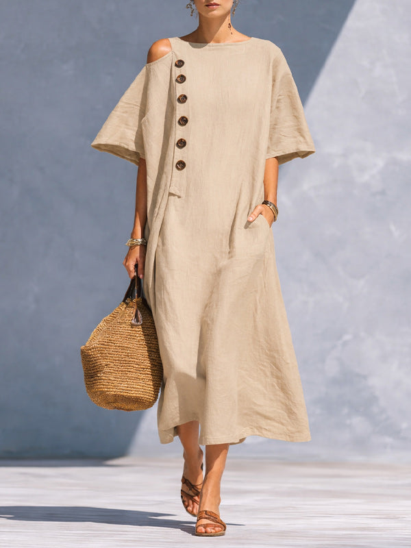 Button Cold-Shoulder Dress
