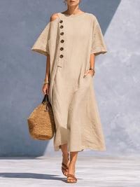 Button Cold-Shoulder Dress