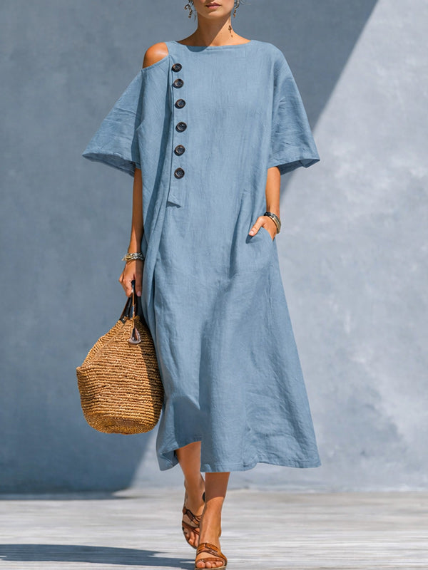 Button Cold-Shoulder Dress
