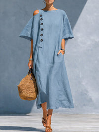 Button Cold-Shoulder Dress