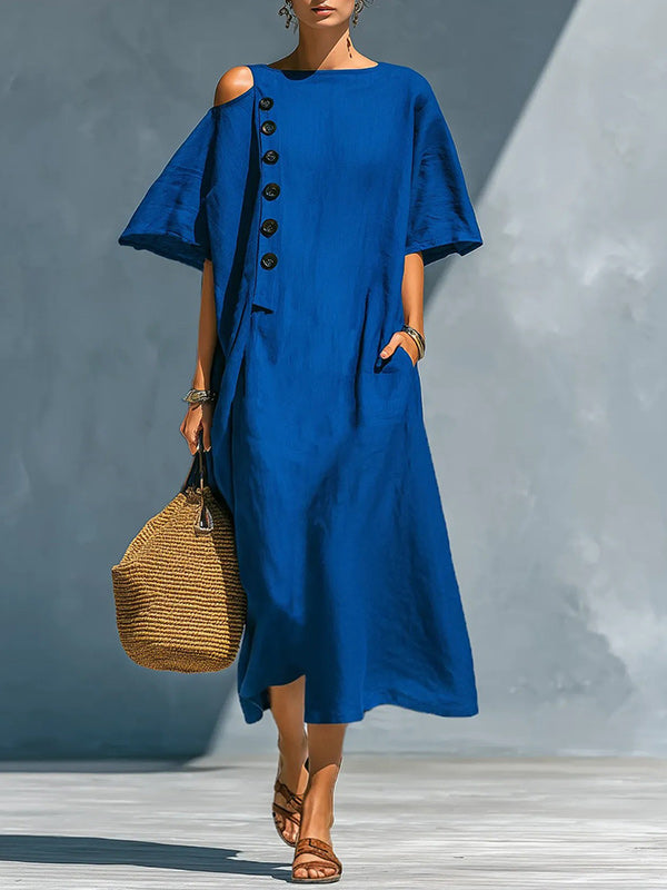 Button Cold-Shoulder Dress