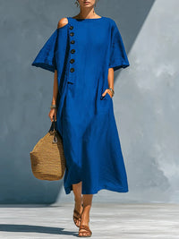 Button Cold-Shoulder Dress