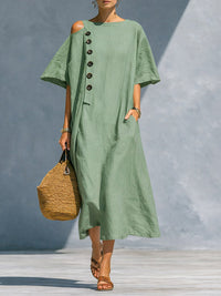 Button Cold-Shoulder Dress