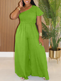 One-Shoulder Smocked Wide-Leg Jumpsuit