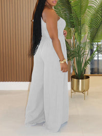 One-Shoulder Smocked Wide-Leg Jumpsuit