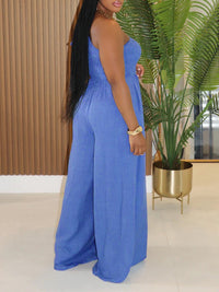 One-Shoulder Smocked Wide-Leg Jumpsuit