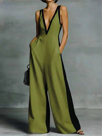 Contrast V-Neck Sleeveless Jumpsuit