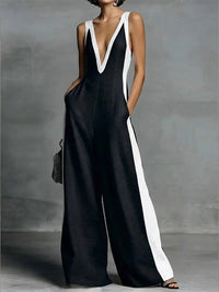Contrast V-Neck Sleeveless Jumpsuit