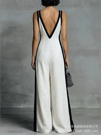 Contrast V-Neck Sleeveless Jumpsuit