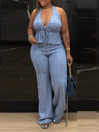 Textured Tied Halter Top & Pants Set