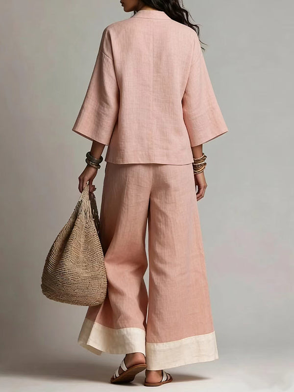 V-Neck Top & Wide-Leg Pants Set