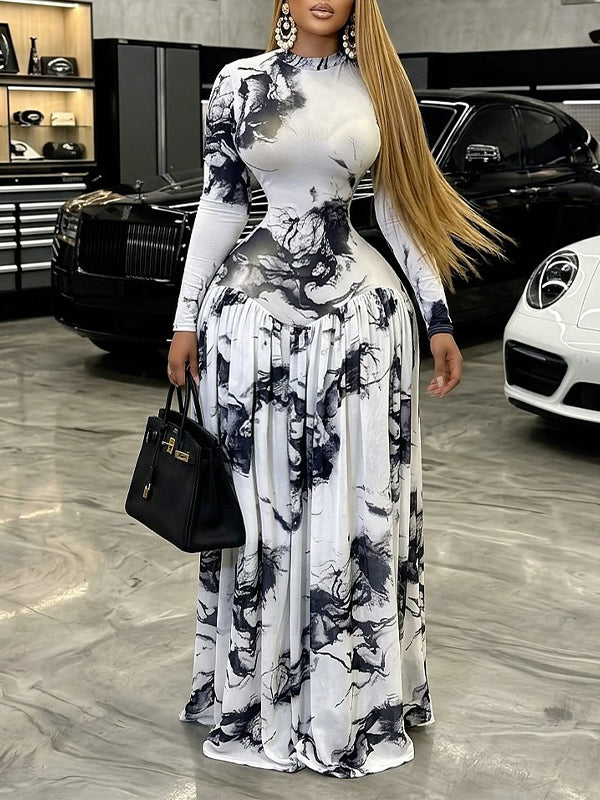 Printed Mock-Neck Maxi Dress