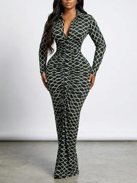 Printed Ruched Bodycon Dress