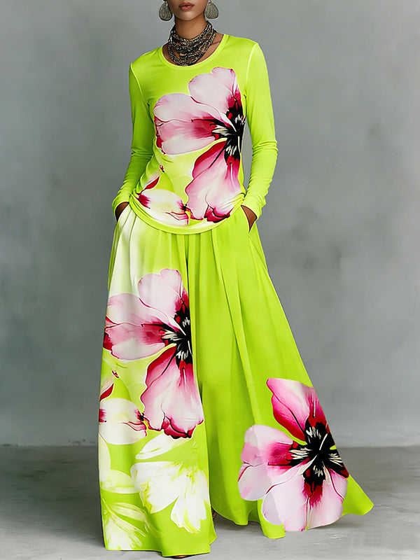 Floral Top & Wide-Leg Pants Set