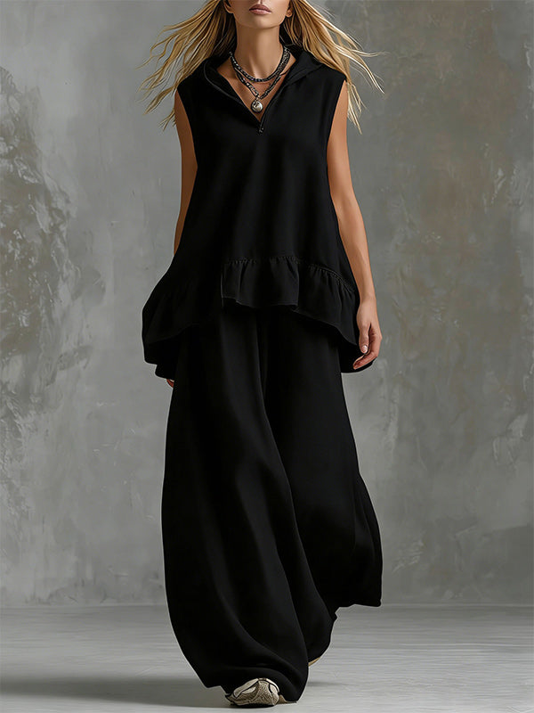 Sleeveless Hoodie & Wide-Leg Pants Set