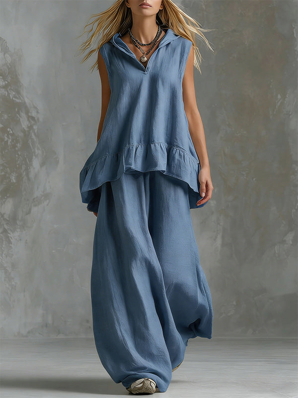 Sleeveless Hoodie & Wide-Leg Pants Set