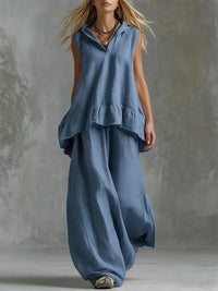 Sleeveless Hoodie & Wide-Leg Pants Set
