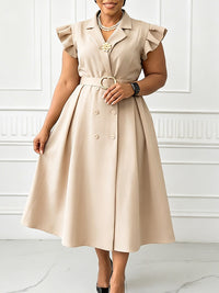 Frilled Double-Breasted Belted Dress