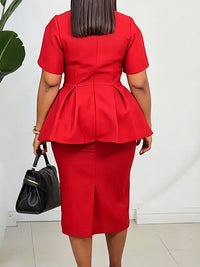 Button-Front Peplum Blazer & Skirt Set