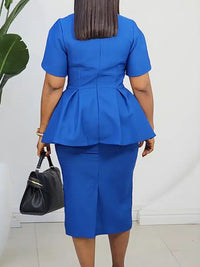 Button-Front Peplum Blazer & Skirt Set