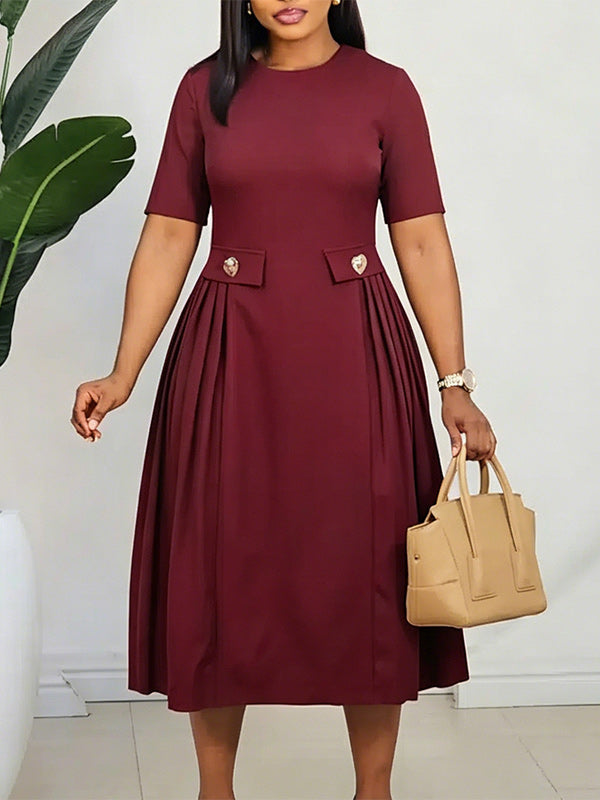 Solid Pleated Midi Dress
