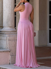 Solid Pleated Sleeveless Dress