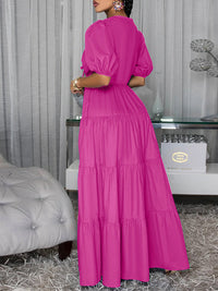 Solid V-Neck Ruffle Dress