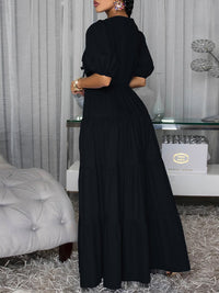 Solid V-Neck Ruffle Dress