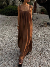 Solid Pleated Sleeveless Maxi Dress