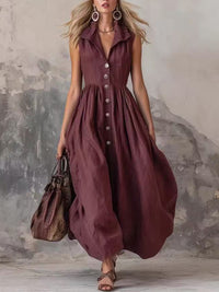 Solid Button-Front Sleeveless Dress