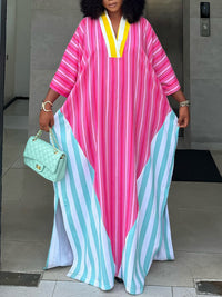 Stripe-Combo V-Neck Dress